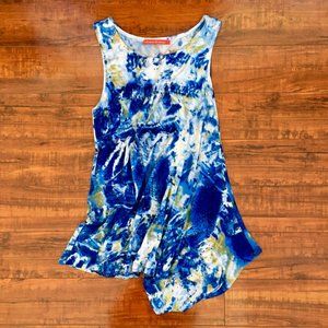 Krimson Klover Blue Hand-Painted Fabric Asymmetrical Tunic Top